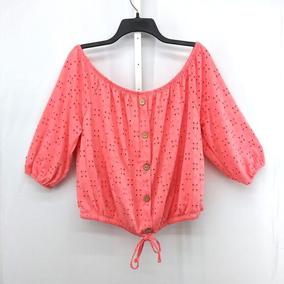 No Boundaries Tops - No Boundaries Shirt Womens Size XXL Coral Ballon Sleeve Button Up Tie Hem Crop